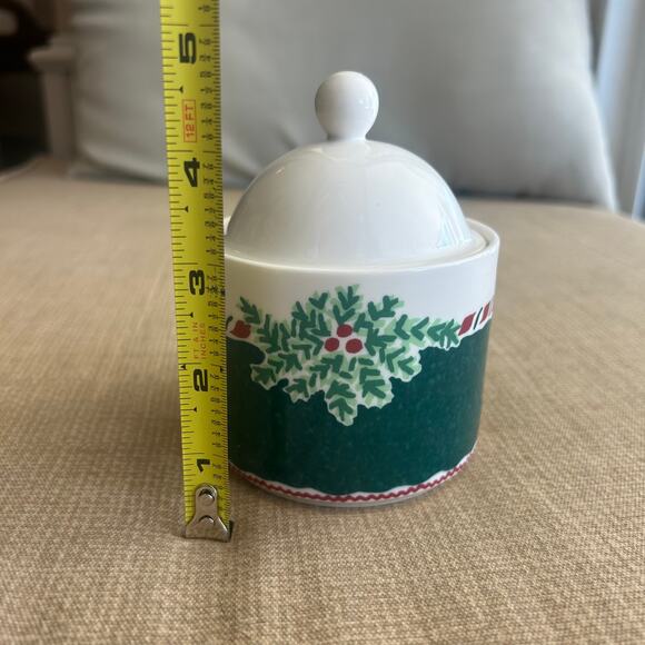 Fitz and Floyd Yuletide Holiday Green/White/Red Sugar Bowl - Picture 7 of 8